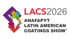 Logotipo para o Latin American Coatings Show 2026, com cores vibrantes e formas abstratas, conectando o setor de revestimentos.