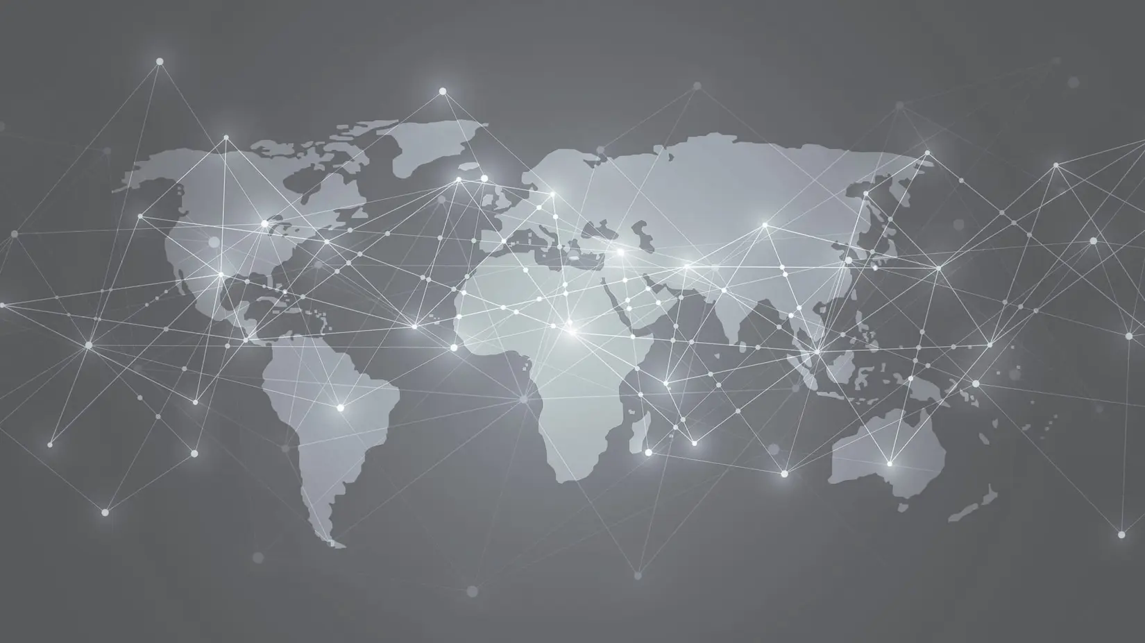 Mapamundi estilizado que muestra puntos y líneas interconectados, simbolizando las redes y comunicaciones globales de los servicios NETZSCH.