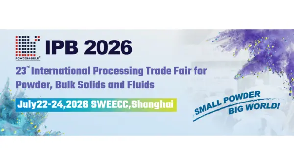 IPB 2026 banner promoting the 23rd International Processing Trade Fair for Powder, Bulk Solids, and Fluids in Shanghai July 22-24.
