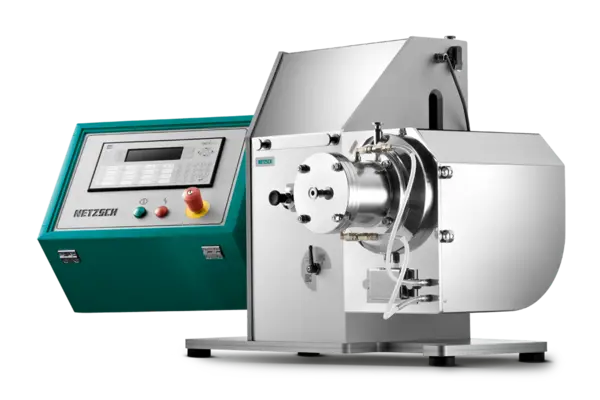 NETZSCH laboratory bead mill with digital control panel for precision grinding and dispersing in chemical and pharmaceutical applications