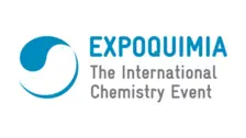 Expoquimia logo featuring a blue swirl and text promoting the international chemistry event, highlighting innovative advancements and global solutions.