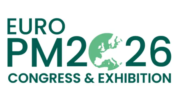 Euro PM2026 Congress & Exhibition logo with Europe map, promoting powder metallurgy event in Budapest, October 11-14, 2026.