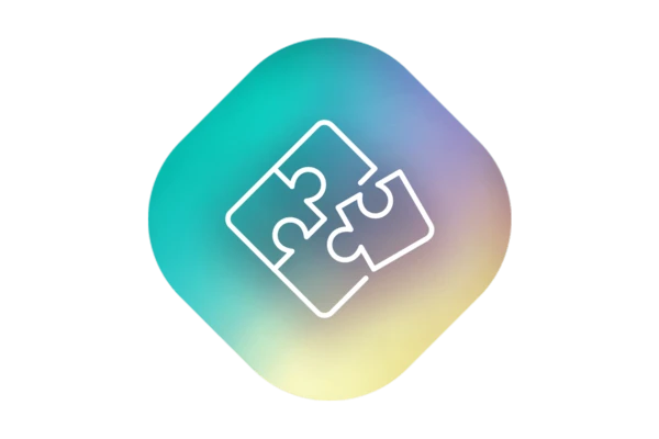 Fond abstrait coloré avec des icônes de pièces de puzzle, symbolisant la créativité, la résolution de problèmes et la connexion dans l'innovation industrielle.